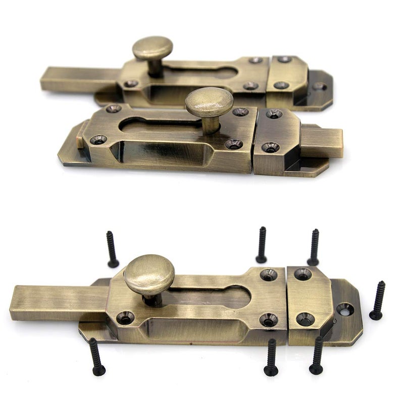 LXZ 2 PCs Barrel Bolt Latch with Brass Finish - Slide Door Lock 4.3" x 1.3" (L x W, 8.2cm x 3.2cm) with Screws - Image 3